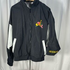 Air Jordan Black Windbreaker w/Neon Multi-Color Logo front & back Vintage 90s